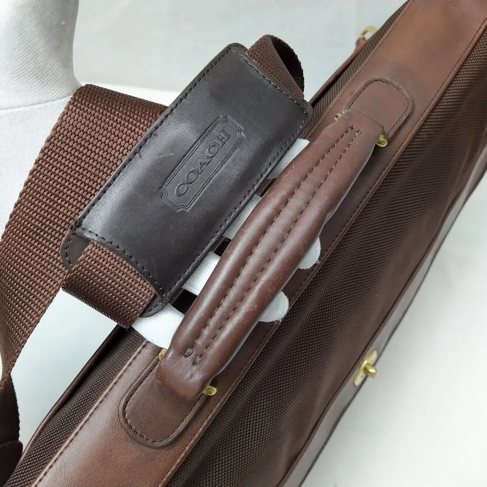 Coach Brown Nylon Leather Turnlock Briefcase Messenger Crossbody Bag - Vintage